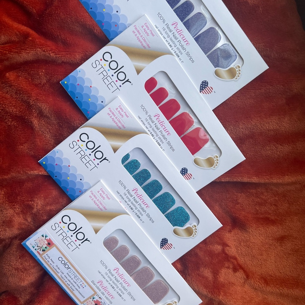 Color Street Pedicure Strips - Red, Blue, Purple-blueish, Pink